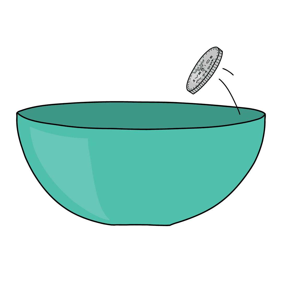 Bild som illusterar Flippa mynt i skålen